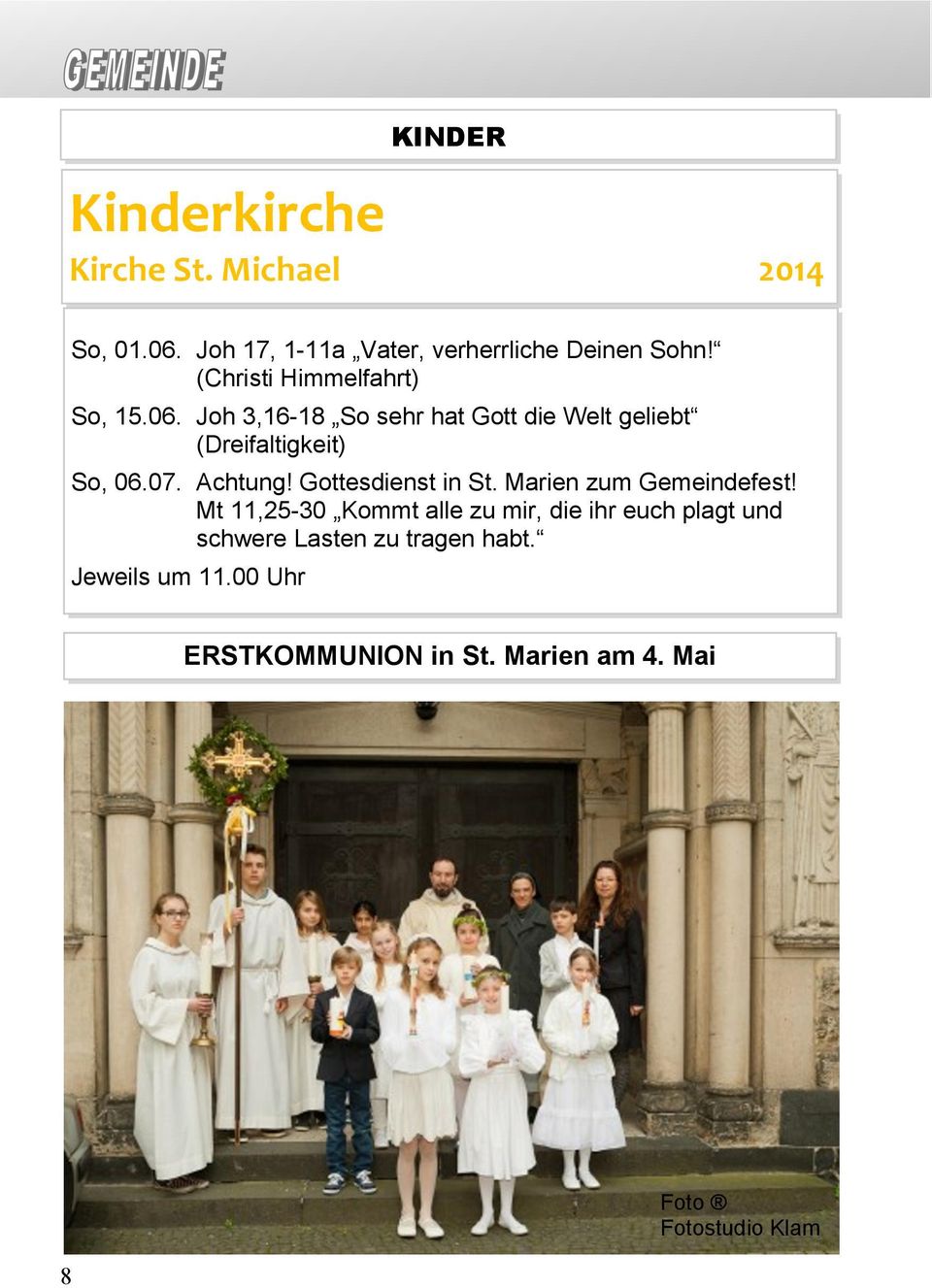 Achtung! Gottesdienst in St. Marien zum Gemeindefest!