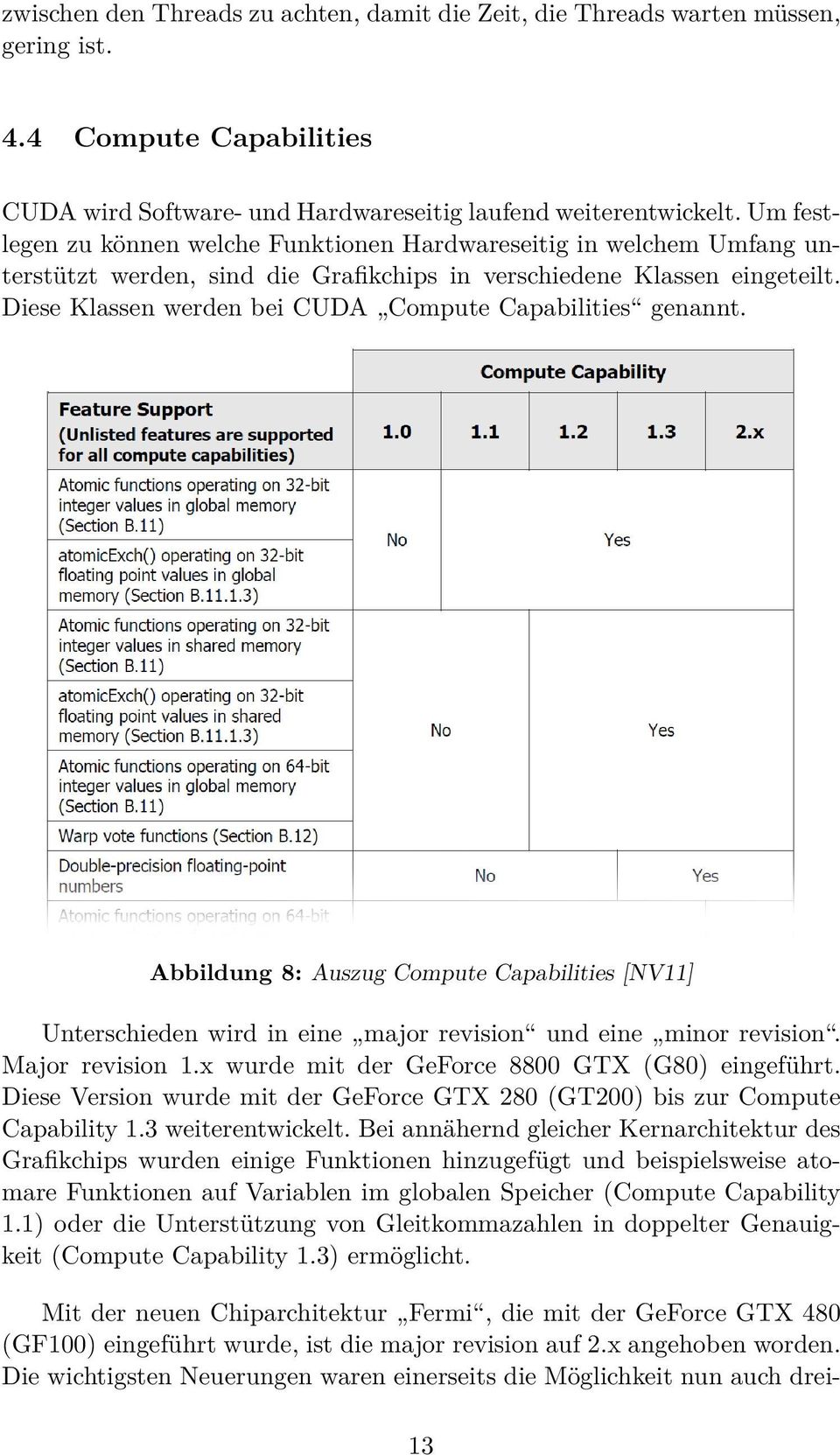 Diese Klassen werden bei CUDA Compute Capabilities genannt. Abbildung 8: Auszug Compute Capabilities [NV11] Unterschieden wird in eine major revision und eine minor revision. Major revision 1.