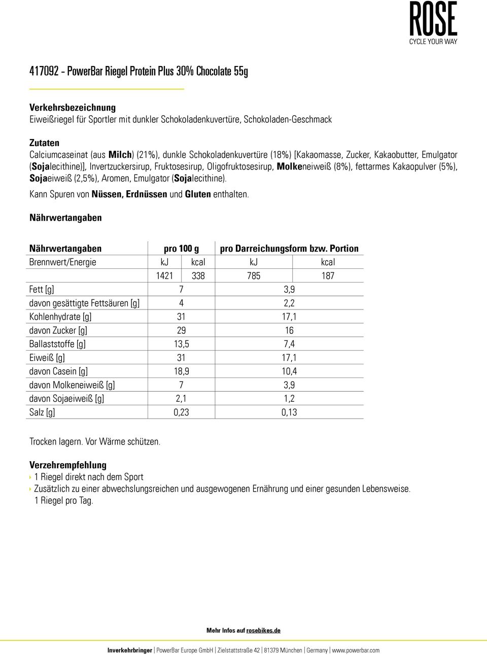 (5%), Sojaeiweiß (2,5%), Aromen, Emulgator (Sojalecithine). pro 100 g pro Darreichungsform bzw.
