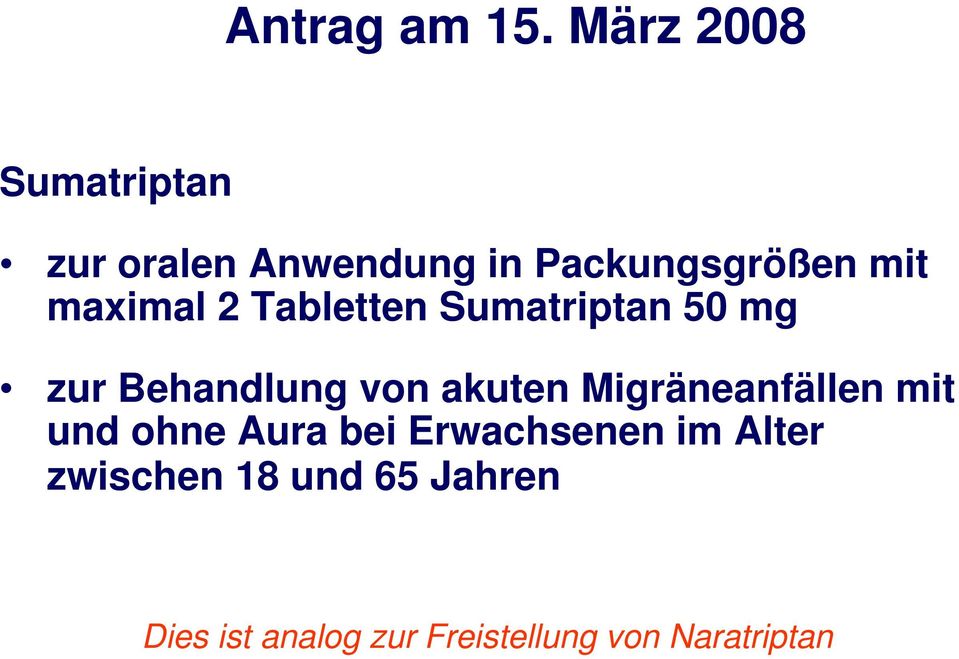 maximal 2 Tabletten Sumatriptan 50 mg zur Behandlung von akuten