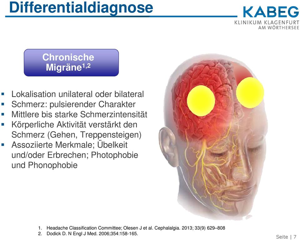 Treppensteigen) Assoziierte Merkmale; Übelkeit und/oder Erbrechen; Photophobie und Phonophobie 1.