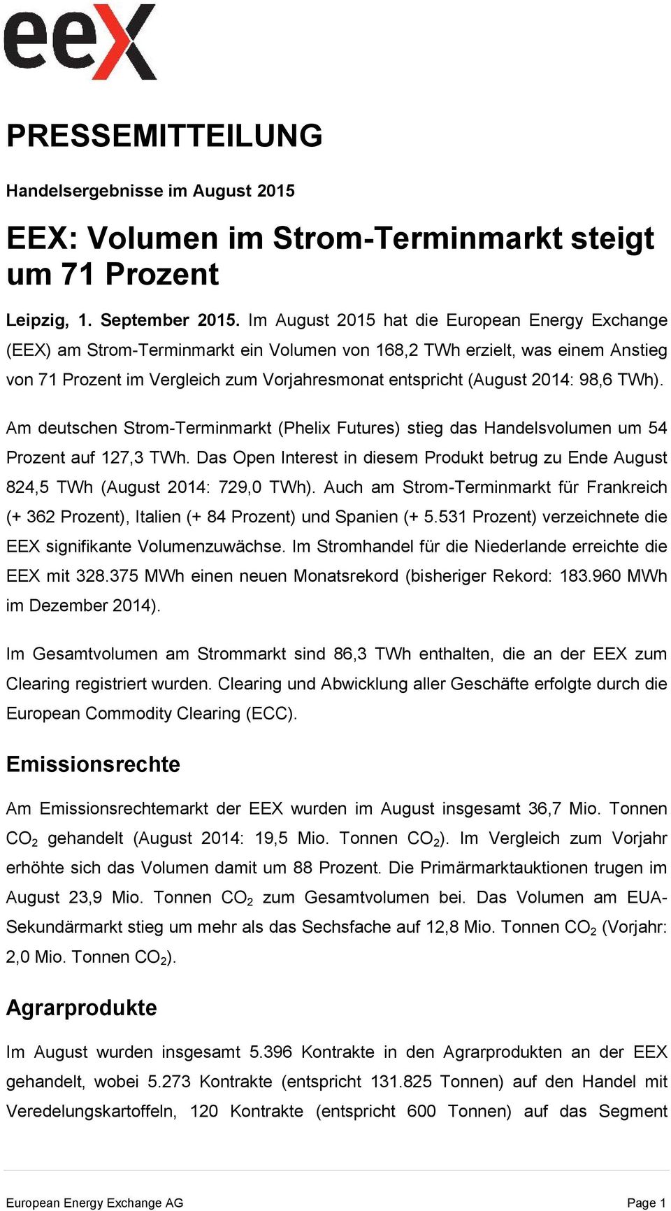 98,6 TWh). Am deutschen Strom-Terminmarkt (Phelix Futures) stieg das Handelsvolumen um 54 Prozent auf 127,3 TWh.