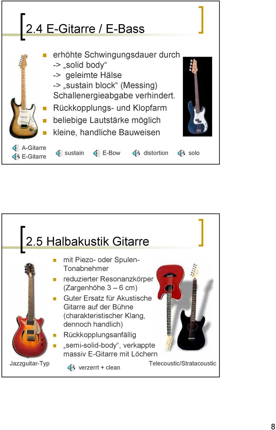 5 Halbakustik Gitarre Jazzguitar-Typ mit Piezo- oder Spulen- Tonabnehmer reduzierter Resonanzkörper (Zargenhöhe 3 6 cm) Guter Ersatz für Akustische