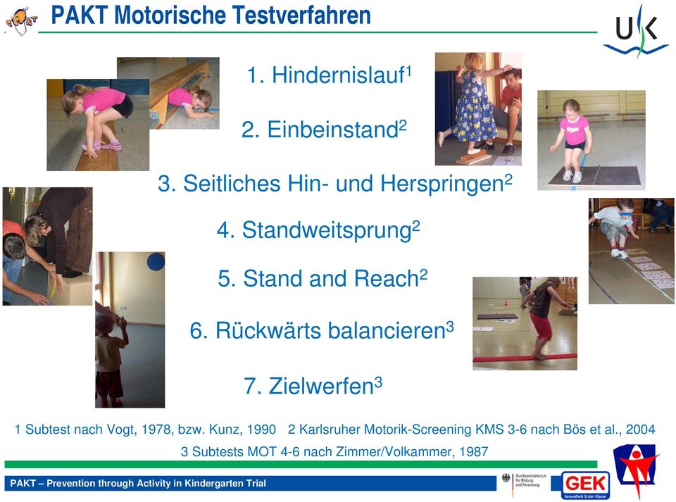 Rückwärts balancieren 3 7. Zielwerfen 3 1 Subtest nach Vogt, 1978, bzw.