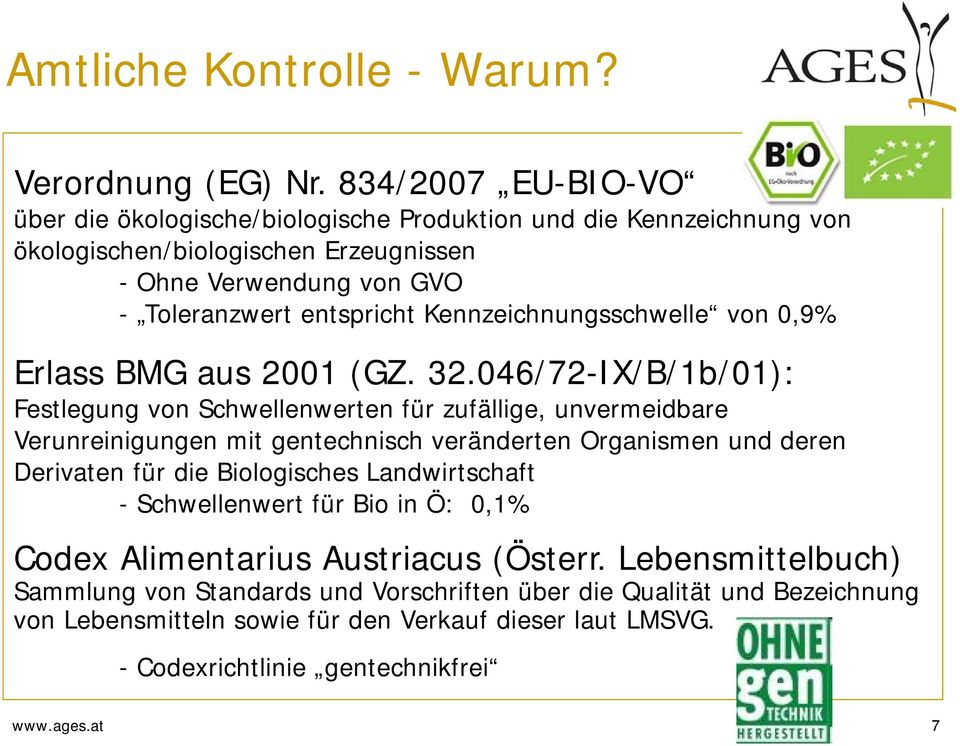 Kennzeichnungsschwelle von 0,9% Erlass BMG aus 2001 (GZ. 32.