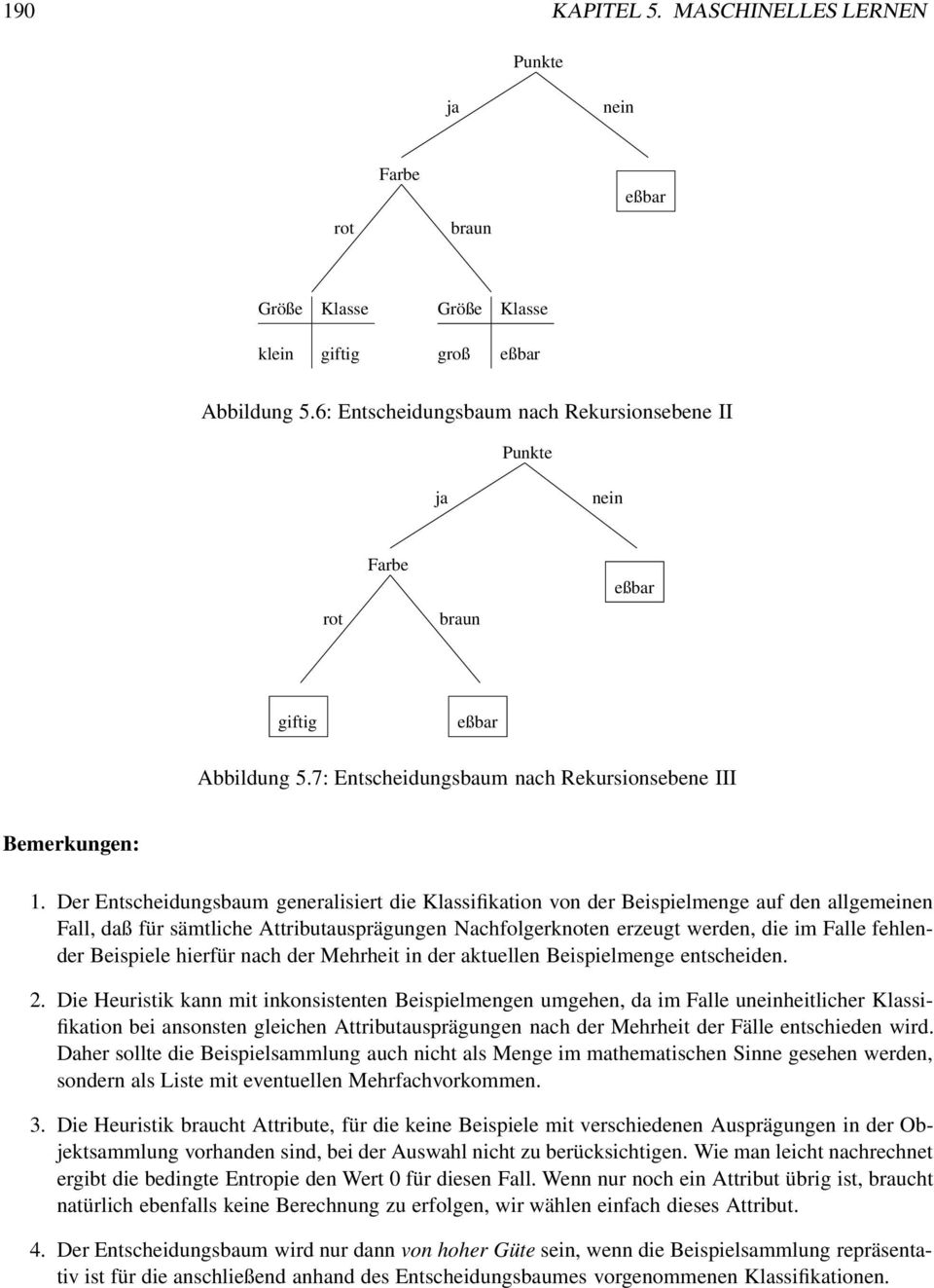 Der Entscheidungsbaum generalisiert die Klassifikation von der Beispielmenge auf den allgemeinen Fall, daß für sämtliche Attributausprägungen Nachfolgerknoten erzeugt werden, die im Falle fehlender