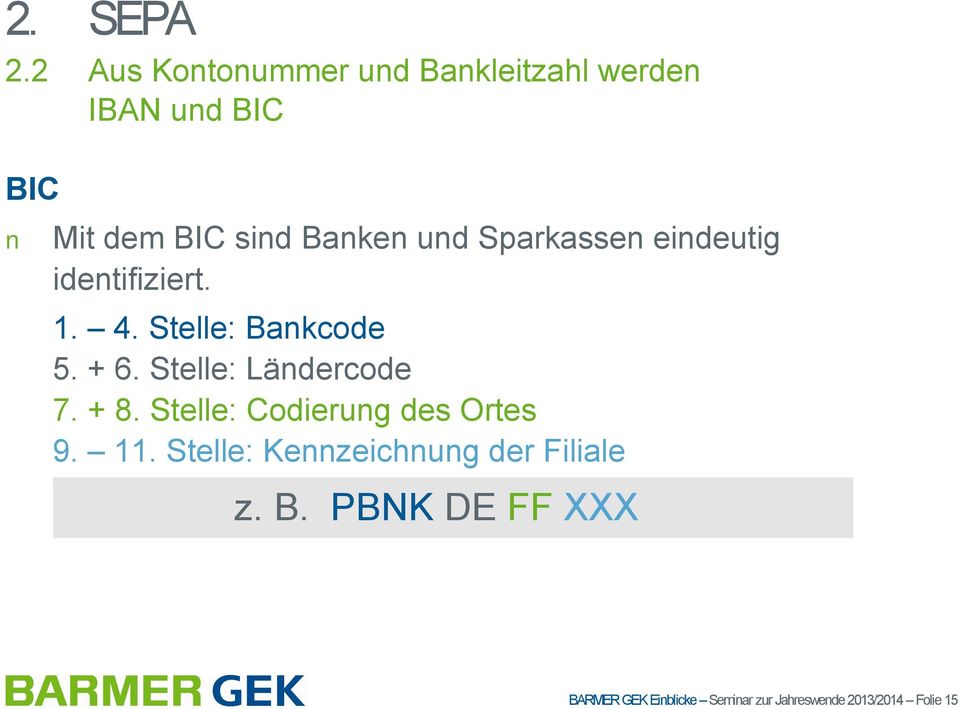 und Sparkassen eindeutig identifiziert. 1. 4. Stelle: Bankcode 5. + 6.