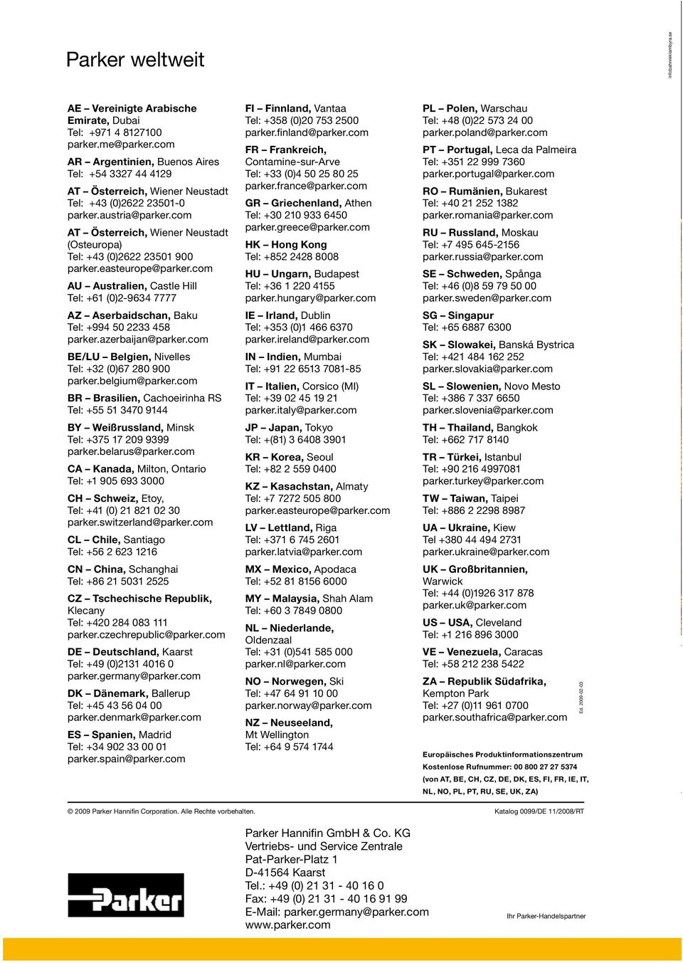 com AT Österreich, Wiener Neustadt (Osteuropa) Tel: +43 (0)2622 23501 900 parker.easteurope@parker.
