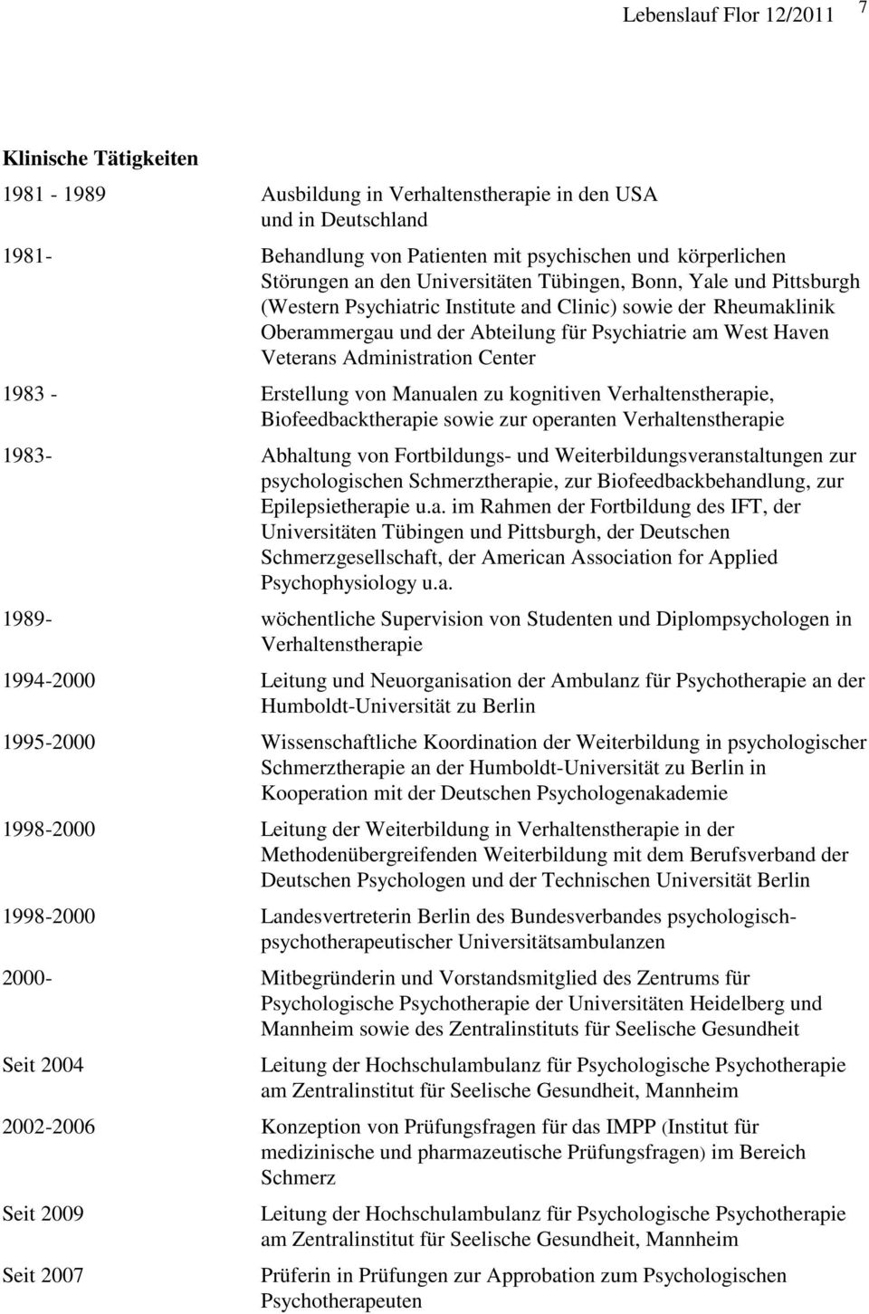 - Erstellung von Manualen zu kognitiven Verhaltenstherapie, Biofeedbacktherapie sowie zur operanten Verhaltenstherapie 1983- Abhaltung von Fortbildungs- und Weiterbildungsveranstaltungen zur