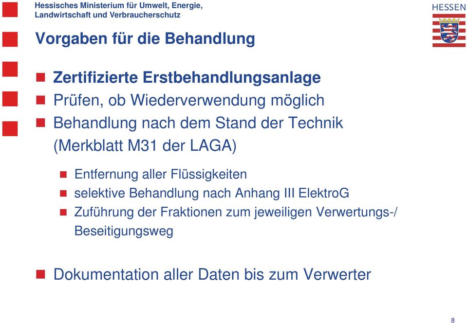 Entfernung aller Flüssigkeiten selektive Behandlung nach Anhang III ElektroG Zuführung