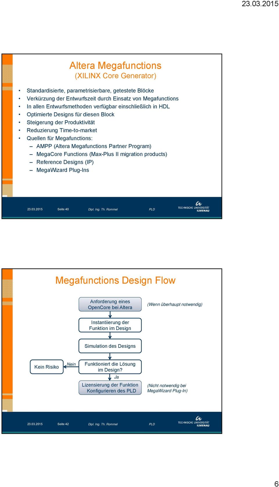 Functions (Max-Plus II migration products) Reference Designs (IP) MegaWizard Plug-Ins 23.03.2015 Seite 40 Dipl. Ing. Th.