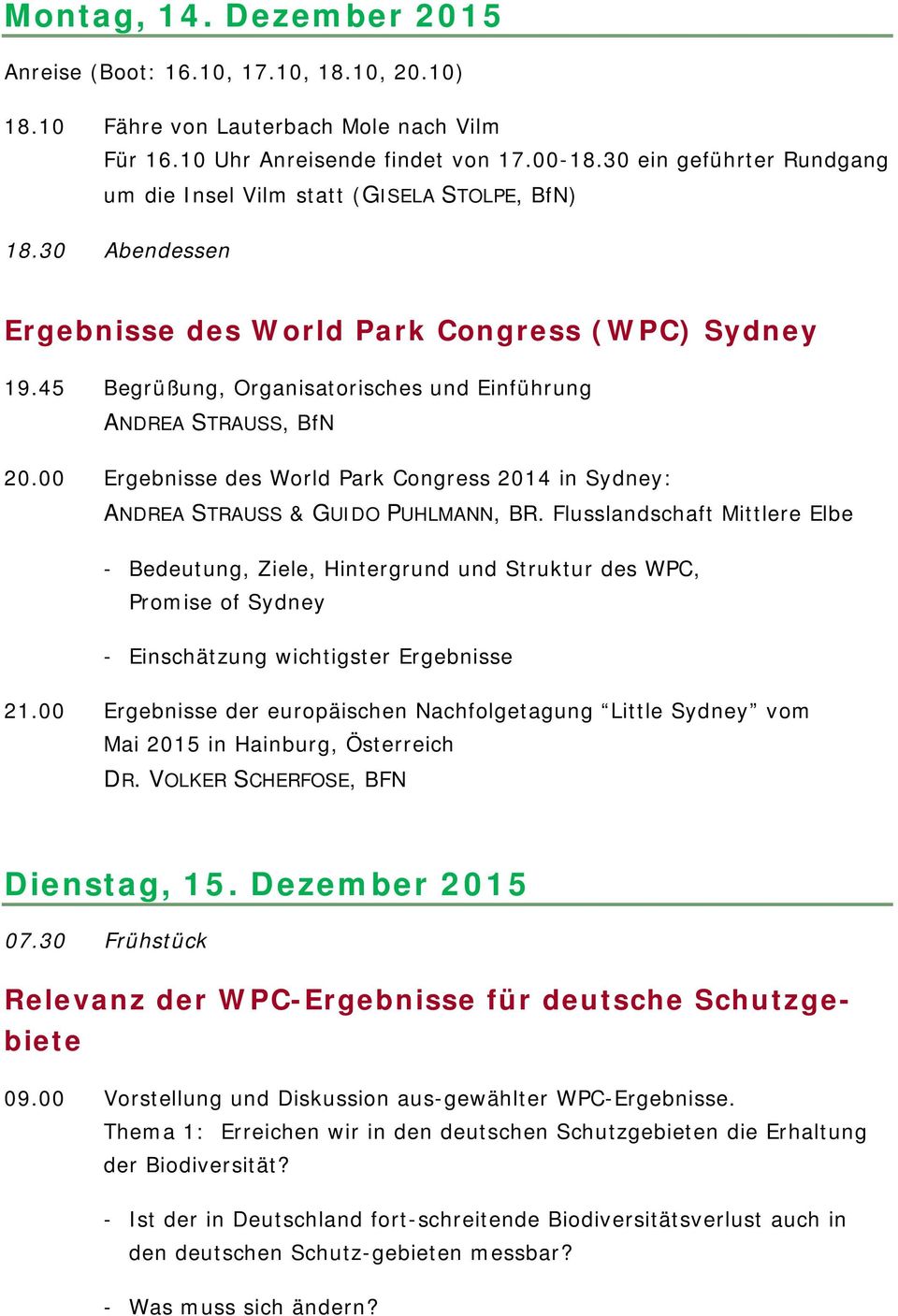00 Ergebnisse des World Park Congress 2014 in Sydney: & GUIDO PUHLMANN, BR.