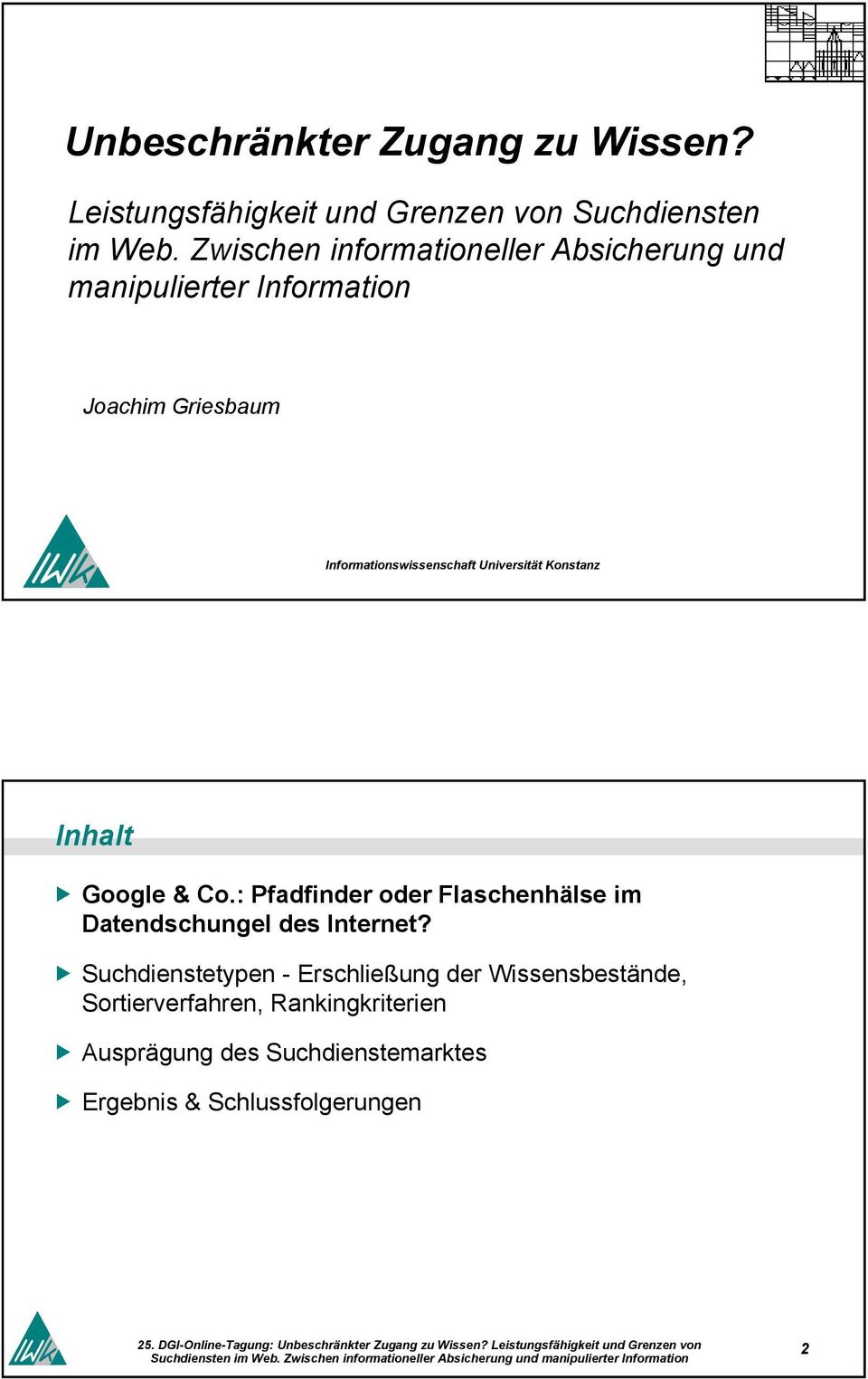 Informationswissenschaft Universität Konstanz Inhalt Google & Co.