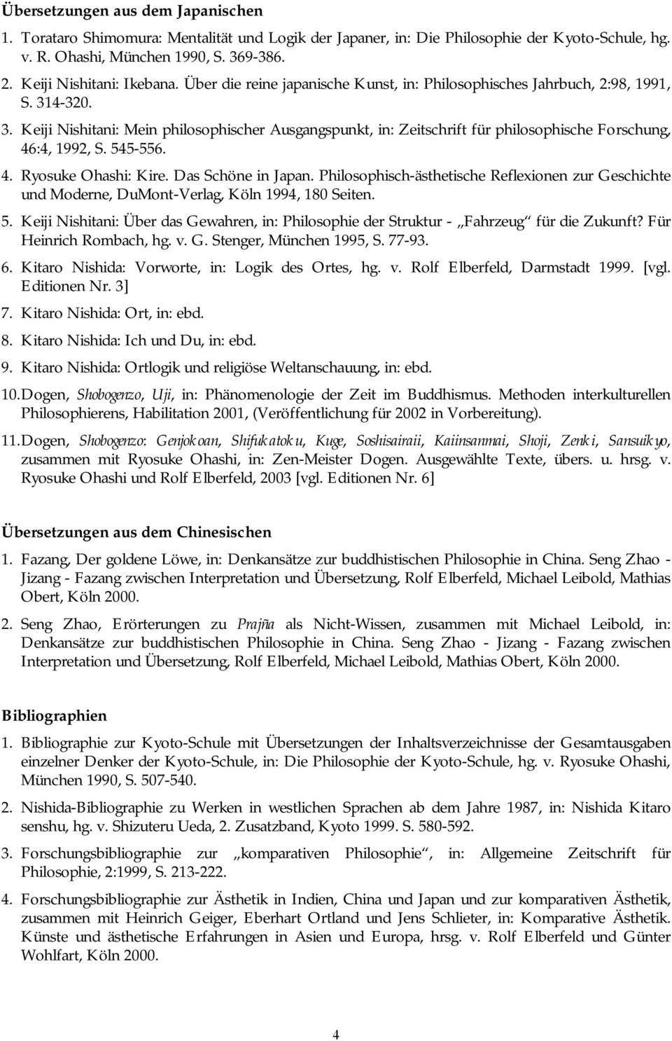 4-320. 3. Keiji Nishitani: Mein philosophischer Ausgangspunkt, in: Zeitschrift für philosophische Forschung, 46:4, 1992, S. 545-556. 4. Ryosuke Ohashi: Kire. Das Schöne in Japan.