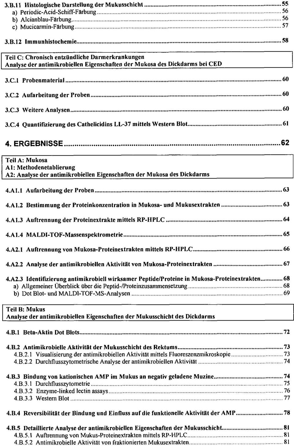 ERGEBNISSE 62 Teil A: Mukosa AI: Methodenetablierung A2: Analyse der antimikrobiellen Eigenschaften der Mukosa des Dickdarms 4.A1.