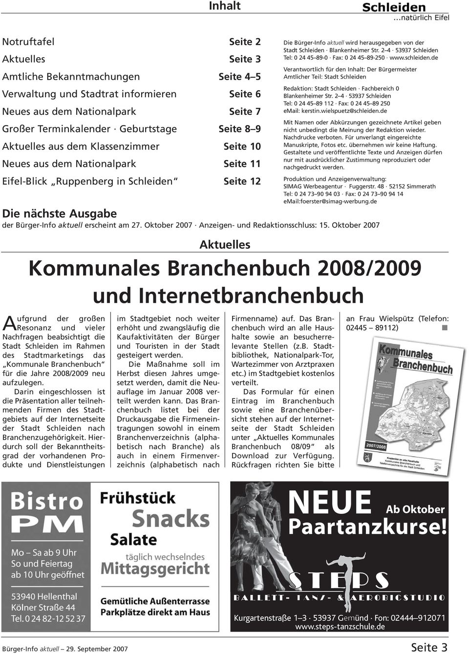 Oktober 2007 Anzeigen- und Redaktionsschluss: 15.