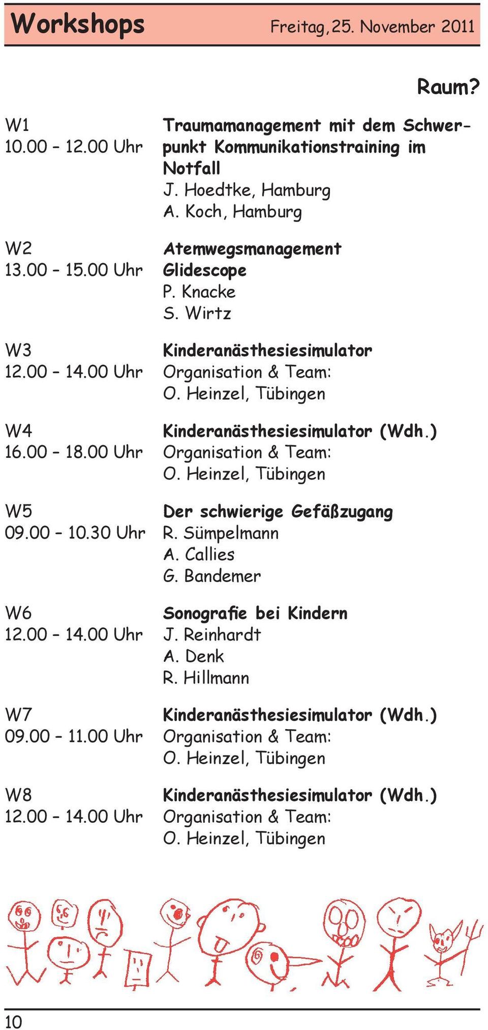 Heinzel, Tübingen W4 Kinderanästhesiesimulator (Wdh.) 16.00 18.00 Uhr Organisation & Team: O. Heinzel, Tübingen W5 Der schwierige Gefäßzugang 09.00 10.30 Uhr R. Sümpelmann A. Callies G.