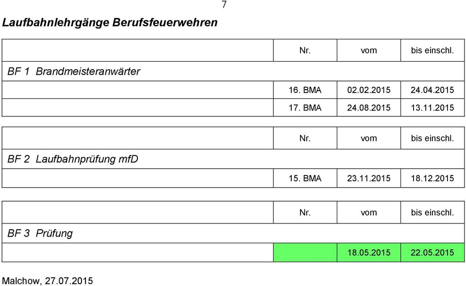 BMA 24.08.2015 13.11.2015 BF 2 Laufbahnprüfung mfd 15.