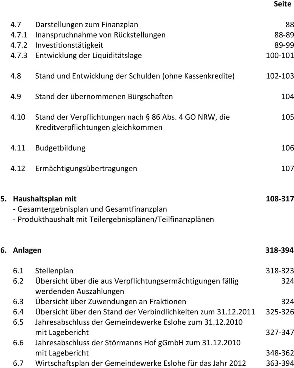 4 GO NRW, die 105 Kreditverpflichtungen gleichkommen 4.11 Budgetbildung 106 4.12 Ermächtigungsübertragungen 107 5.
