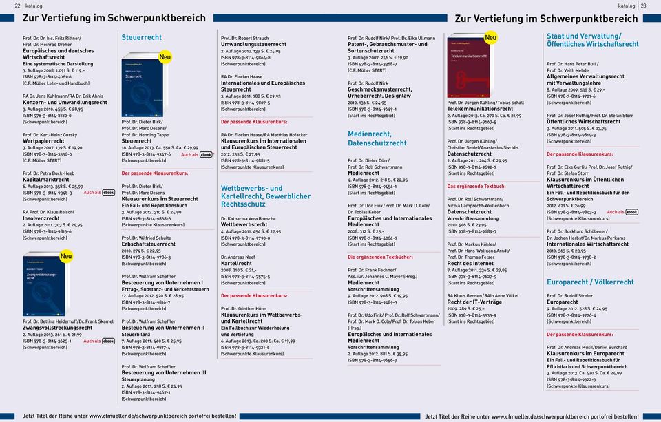 28,95 ISBN 978-3-8114-8180-0 Prof. Dr. Karl-Heinz Gursky Wertpapierrecht 3. Auflage 2007. 139 S. 19,90 ISBN 978-3-8114-3536-0 (C.F. Müller START) Prof. Dr. Petra Buck-Heeb Kapitalmarktrecht 6.