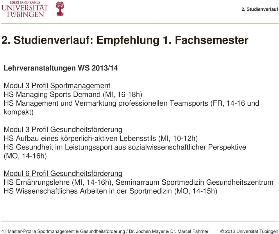 und kompakt) Modul 3 Profil Gesundheitsförderung HS Aufbau eines körperlich-aktiven Lebensstils (MI, 10-12h) HS Gesundheit im Leistungssport aus sozialwissenschaftlicher Perspektive