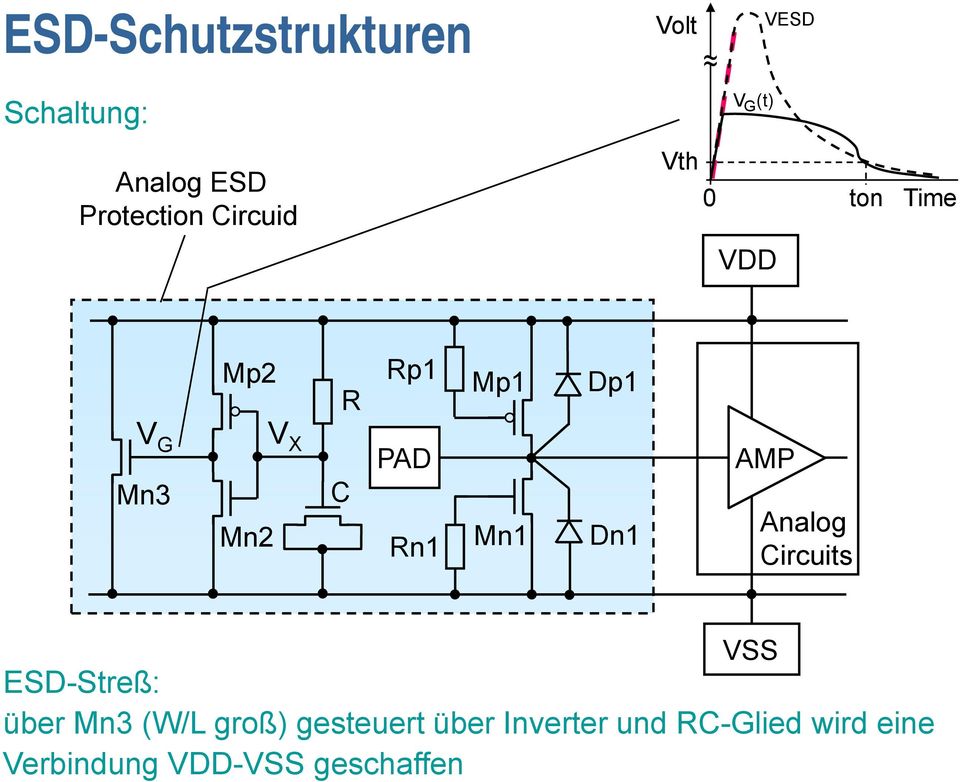 Dn1 AMP Analog Circuits ESD-Streß: über Mn3 (W/L groß)