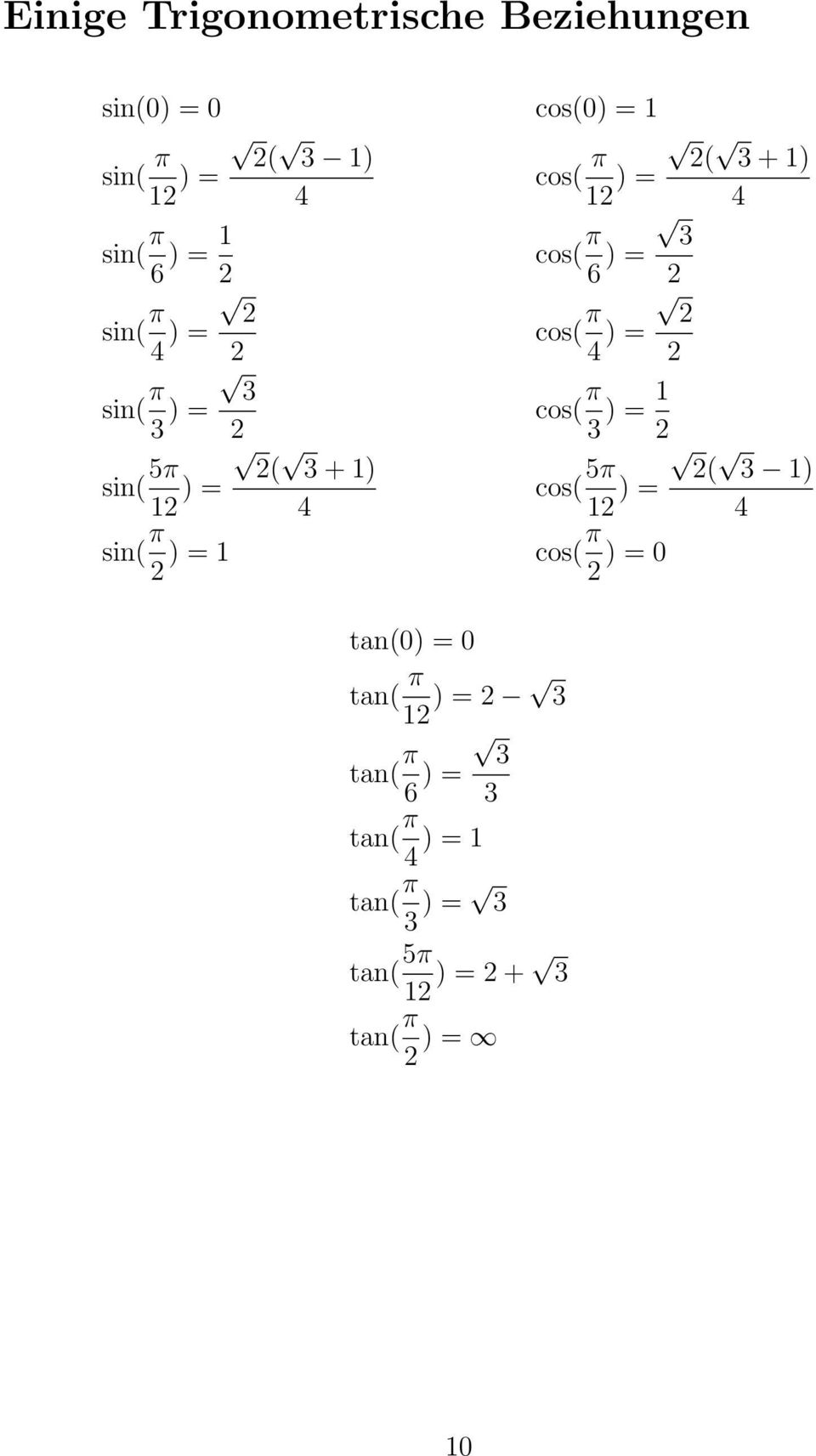 3 + ) 2 ) = 4 cos( π 3 6 ) = 2 cos( π 2 4 ) = 2 cos( π 3 ) = 2 cos( 5π 2( 3 ) 2 ) = 4 tan(0) =