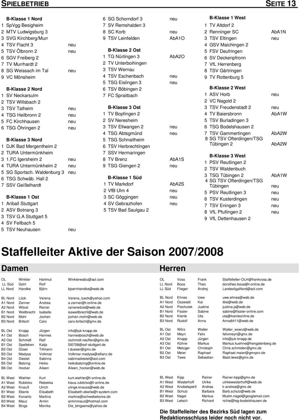 Untermünkheim 3 1.FC Igersheim 2 neu 4 TURA Untermünkheim 2 neu 5 SG Sportsch. Waldenburg 3 neu 6 TSG Schwäb. Hall 2 7 SSV Geißelhardt B-Klasse 1 Ost 1 Ariball Stuttgart 2 ASV Botnang 3 3 TSV G.