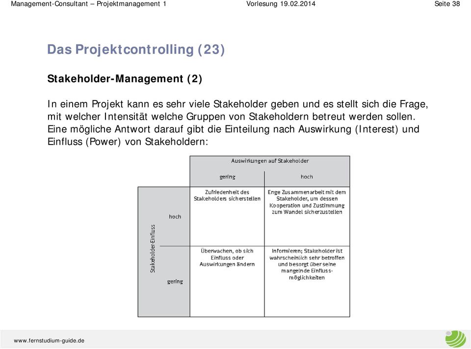 viele Stakeholder geben und es stellt sich die Frage, mit welcher Intensität welche Gruppen von