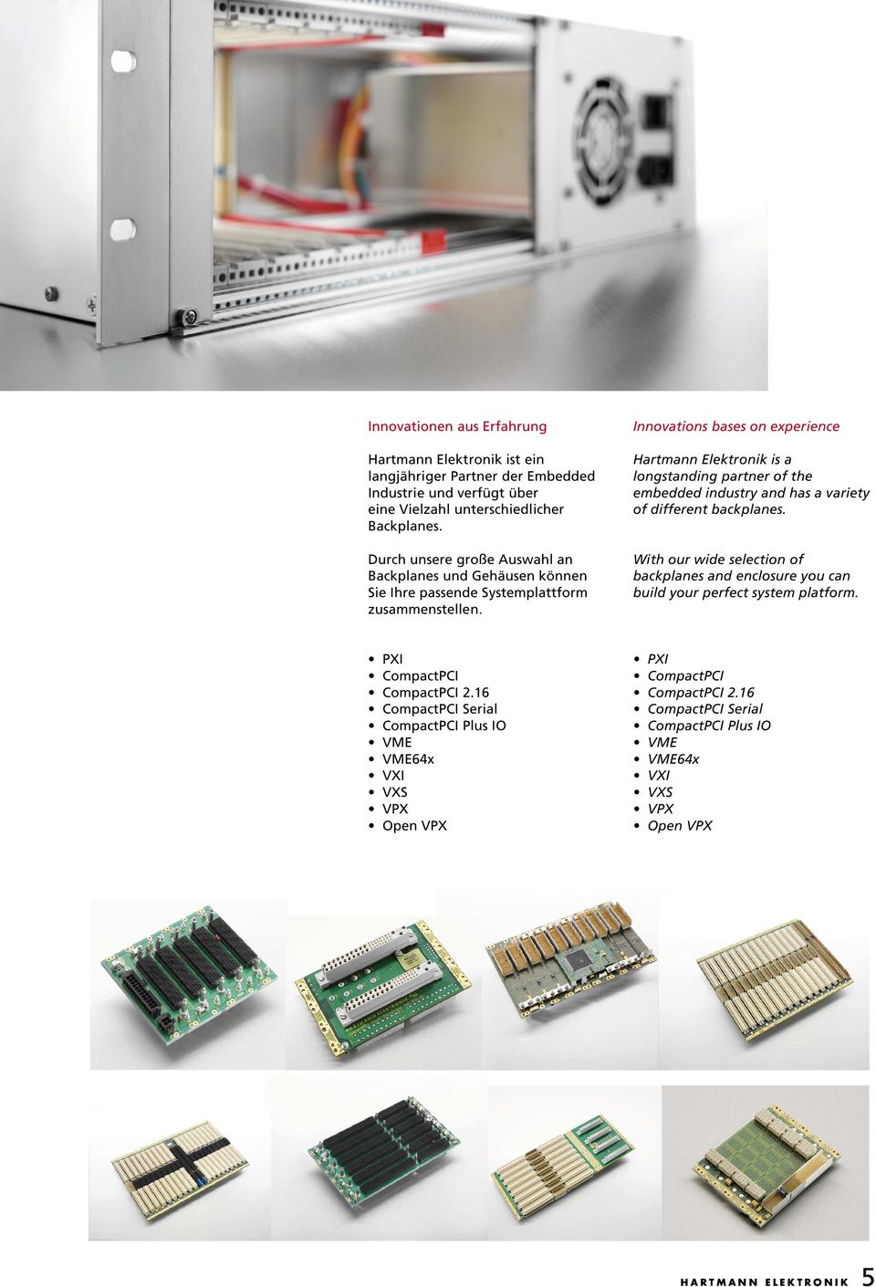Innovations bases on experience Hartmann Elektronik is a longstanding partner of the embedded industry and has a variety of different backplanes.
