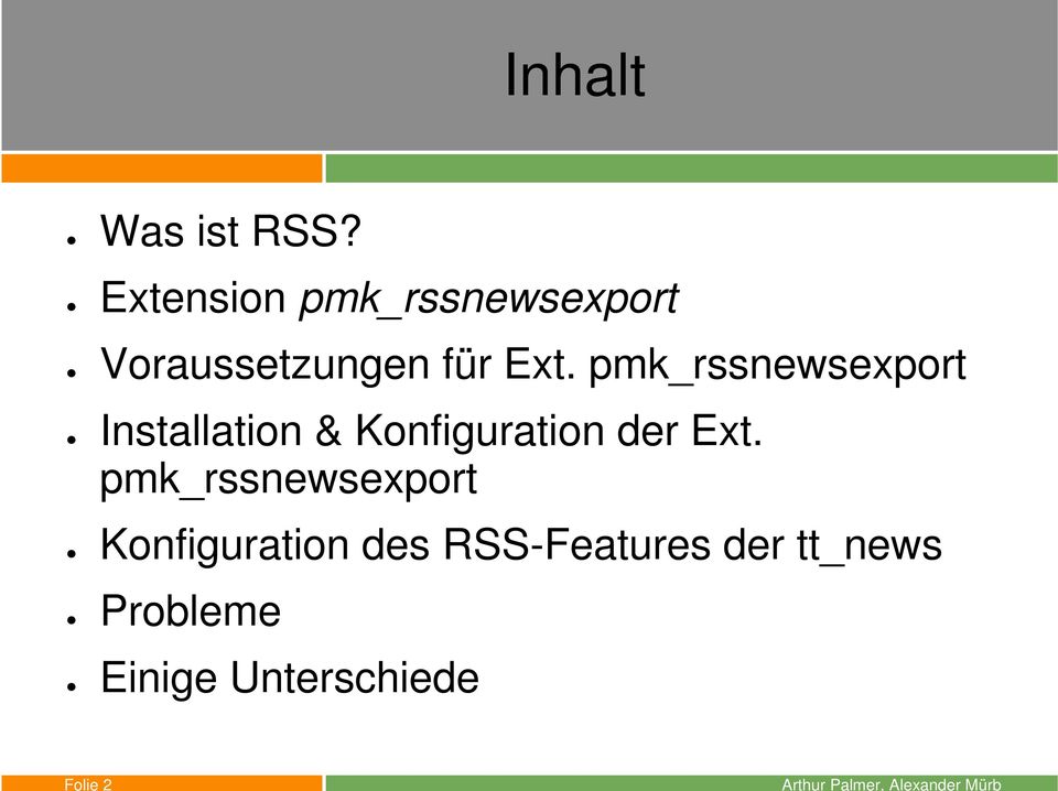 pmk_rssnewsexport Installation & Konfiguration der Ext.