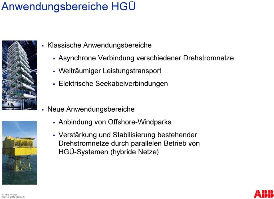 Anwendungsbereiche Anbindung von Offshore-Windparks Verstärkung und Stabilisierung