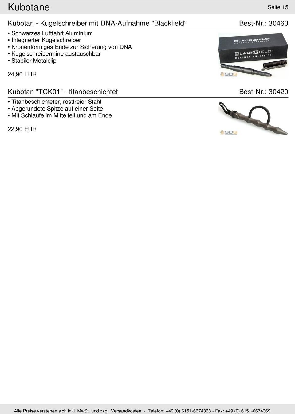 DNA Kugelschreibermine austauschbar Stabiler Metalclip 24,90 EUR Kubotan "TCK01" - titanbeschichtet