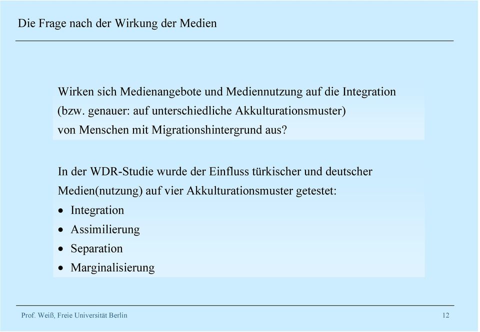 In der WDR-Studie wurde der Einfluss türkischer und deutscher Medien(nutzung) auf vier