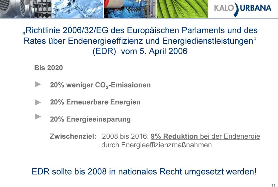 April 2006 Bis 2020 20% weniger CO 2 -Emissionen 20% Erneuerbare Energien 20%