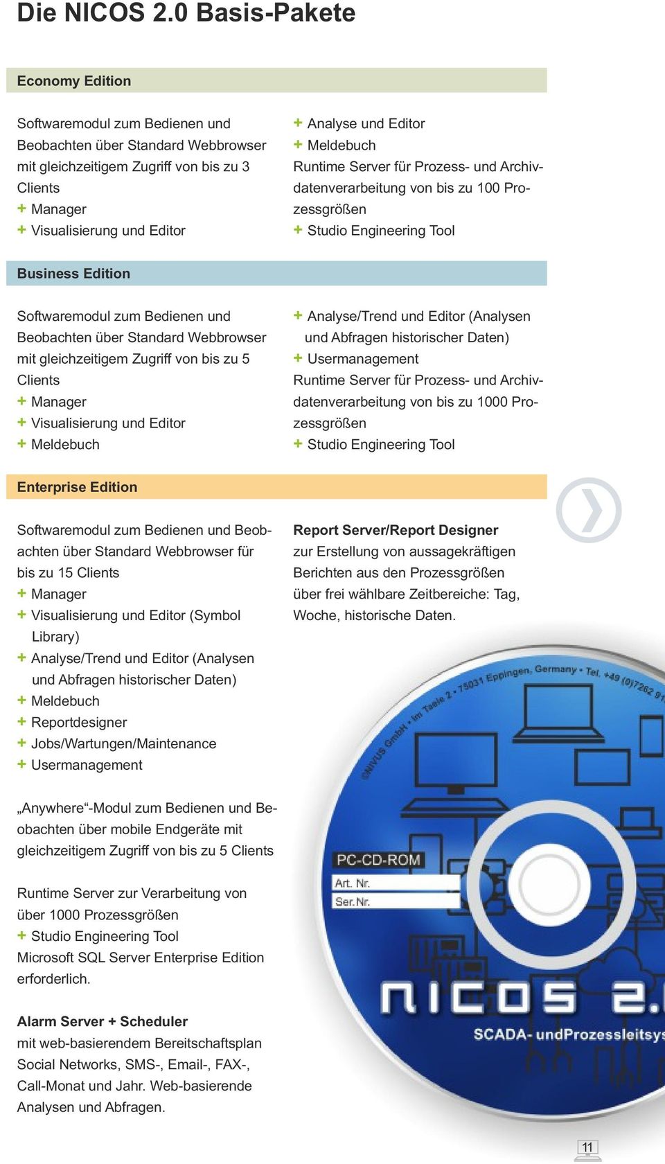Meldebuch Runtime für Prozess- und Archivdatenverarbeitung von bis zu 100 Prozessgrößen Studio Engineering Tool Business Edition Softwaremodul zum Bedienen und Beobachten über Standard Webbrowser mit