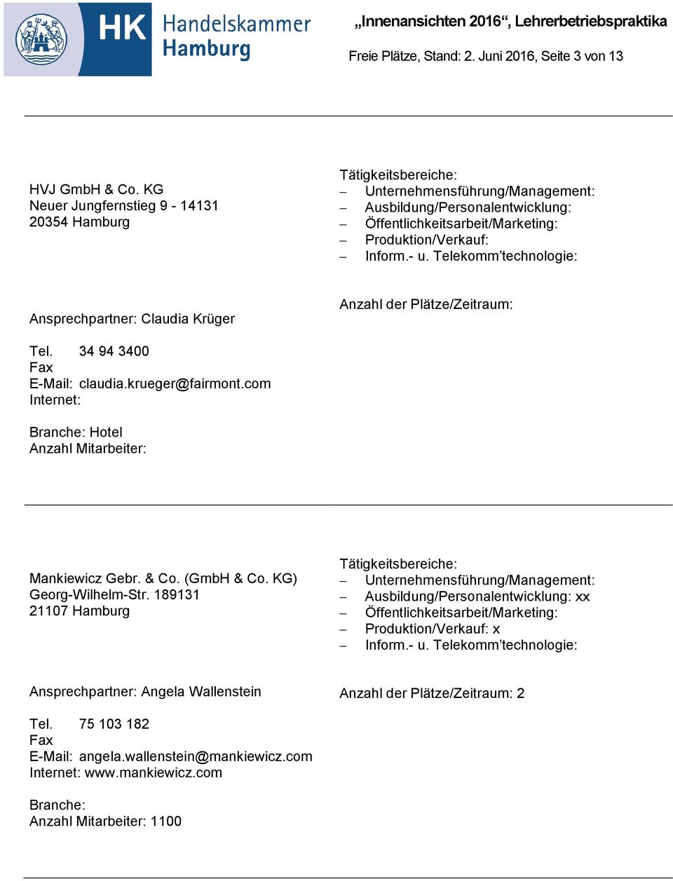 34 94 3400 E-Mail: claudia.krueger@fairmont.com Internet: Branche: Hotel Anzahl Mitarbeiter: Mankiewicz Gebr. & Co. (GmbH & Co.