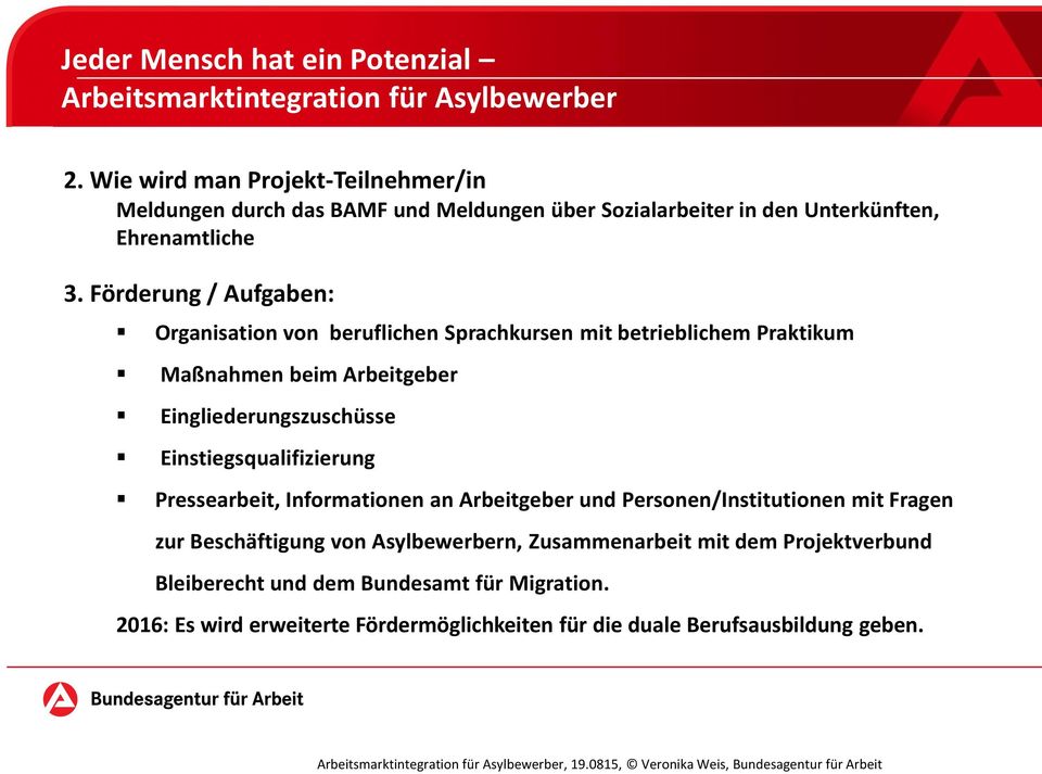 Einstiegsqualifizierung Pressearbeit, Informationen an Arbeitgeber und Personen/Institutionen mit Fragen zur Beschäftigung von Asylbewerbern, Zusammenarbeit