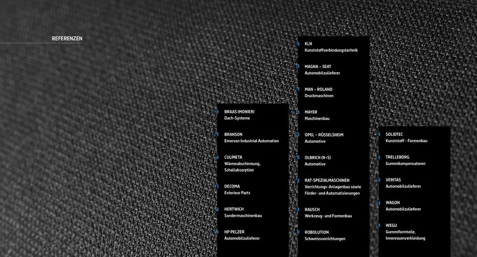 Sondermaschinenbau HP Pelzer Automobilzulieferer Olbrich (R+S) Automotive RAT-Spezialmaschinen Vorrichtungs-Anlagenbau sowie Förder- und Automatisierungen RAUSCH
