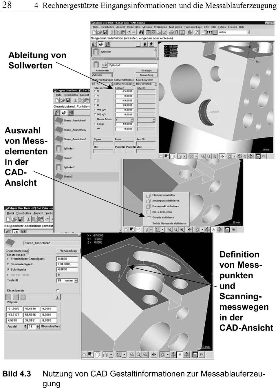 Messelementen in der CAD- Ansicht Definition von Messpunkten und