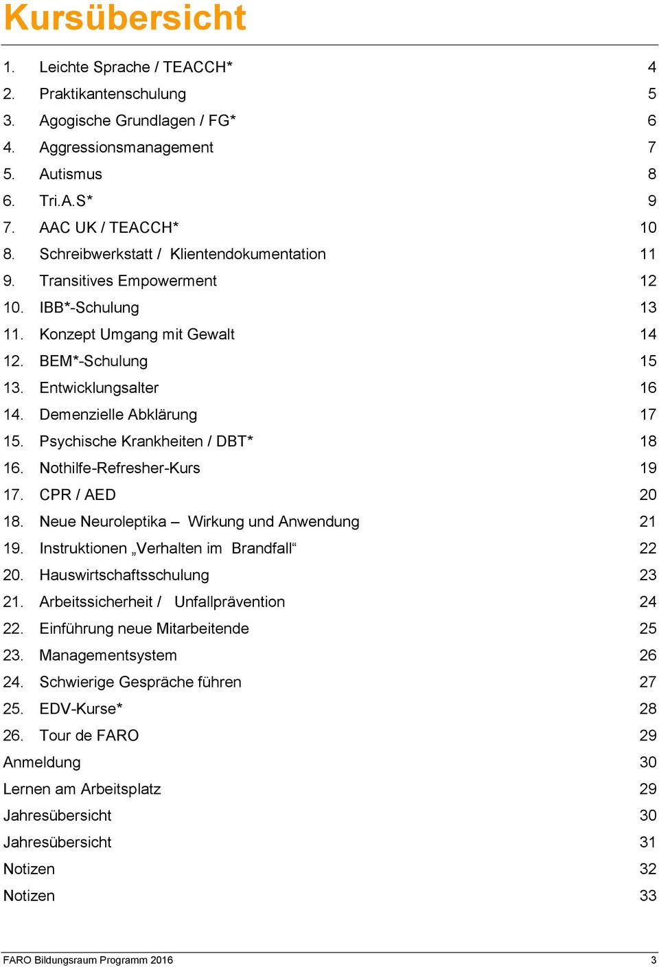 Demenzielle Abklärung 17 15. Psychische Krankheiten / DBT* 18 16. Nothilfe-Refresher-Kurs 19 17. CPR / AED 20 18. Neue Neuroleptika Wirkung und Anwendung 21 19.