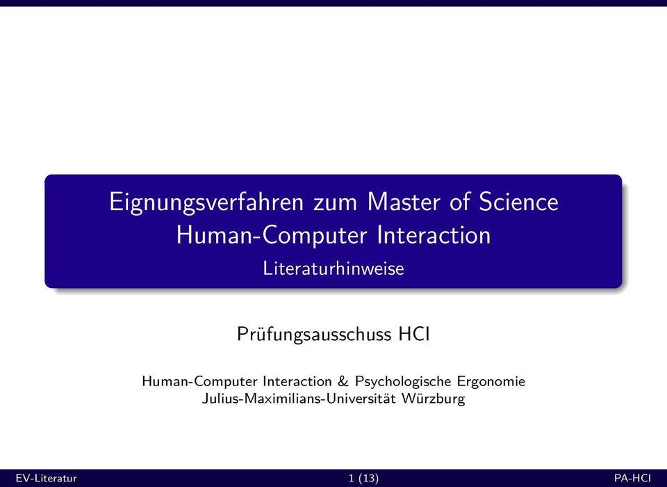 Human-Computer Interaction & Psychologische Ergonomie