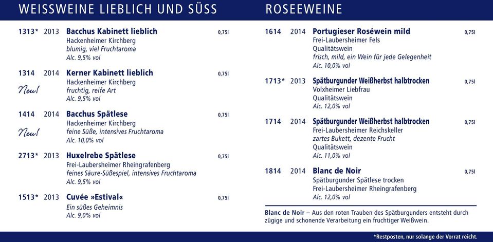 9,5% vol 1414 2014 Bacchus Spätlese 0,75l Hackenheimer Kirchberg feine Süße, intensives Fruchtaroma Alc. 10,0% vol Neu!