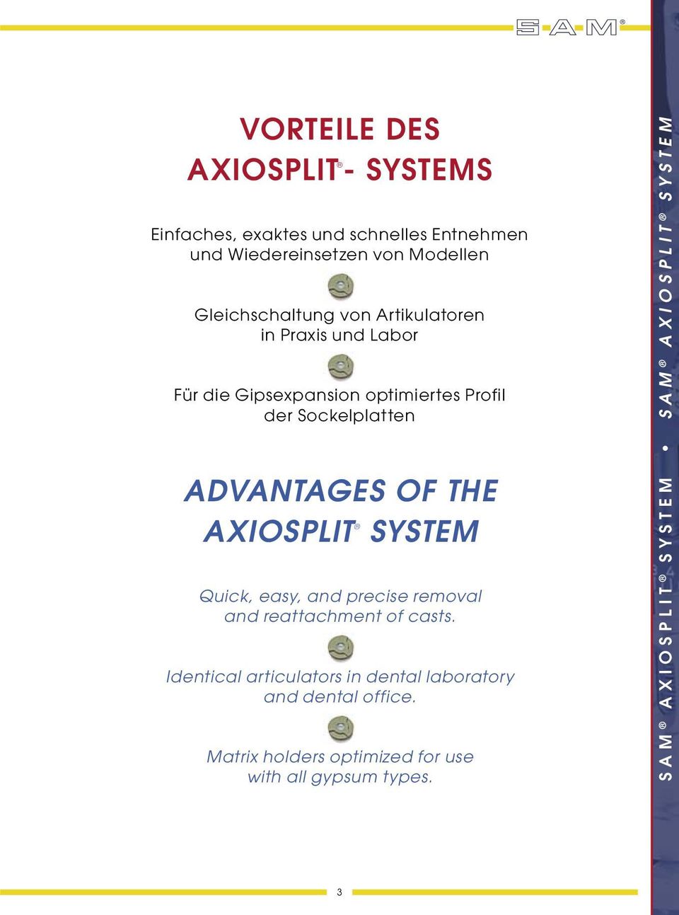 ADVANTAGES OF THE AXIOSPLIT SYSTEM Quick, easy, and precise removal and reattachment of casts.