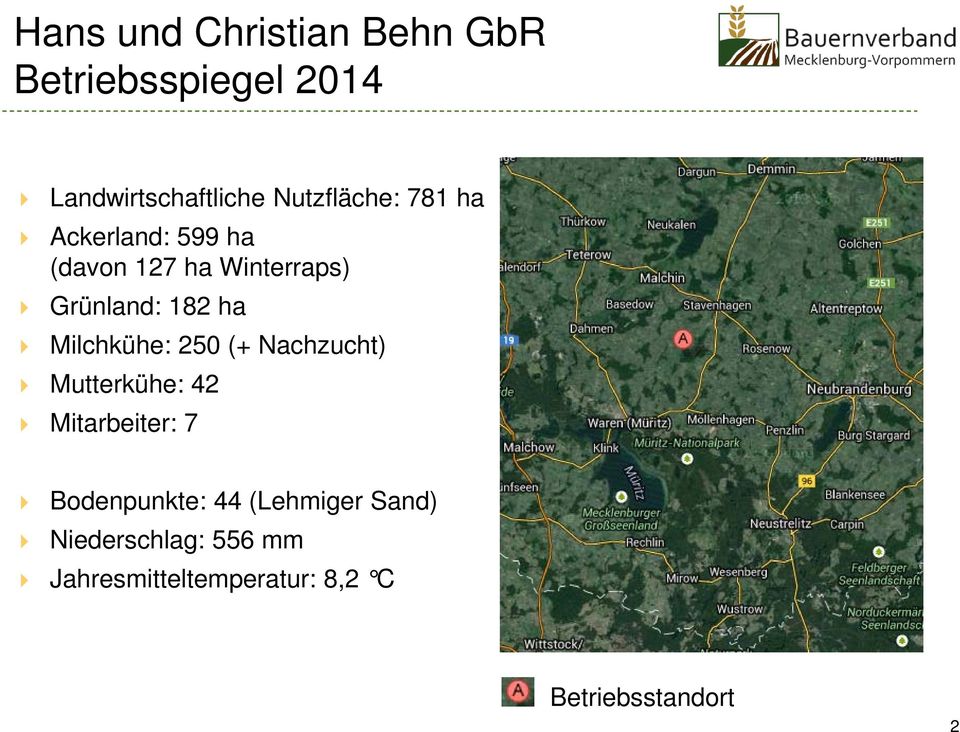 ha Milchkühe: 250 (+ Nachzucht) Mutterkühe: 42 Mitarbeiter: 7 Bodenpunkte: 44