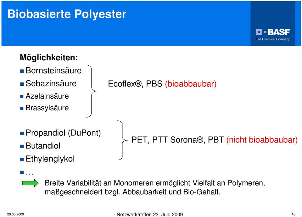 (nicht bioabbaubar) Breite Variabilität an Monomeren ermöglicht Vielfalt an Polymeren,