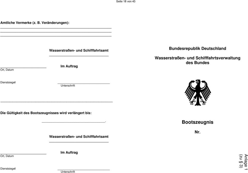 Deutschland Wasserstraßen- und Schifffahrtsverwaltung des Bundes Dienstsiegel Unterschrift.