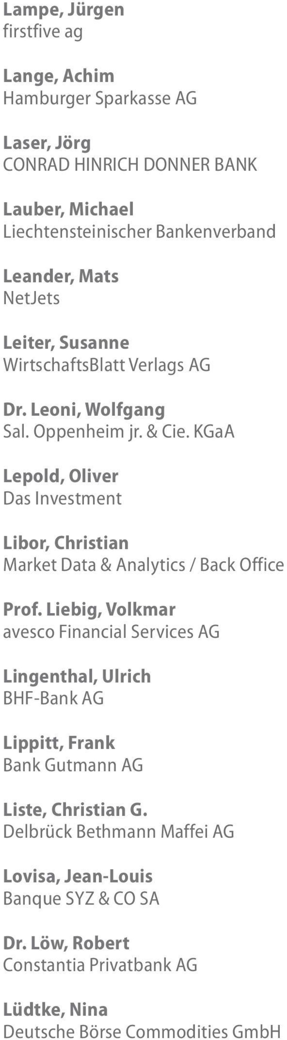 KGaA Lepold, Oliver Das Investment Libor, Christian Market Data & Analytics / Back Office Prof.