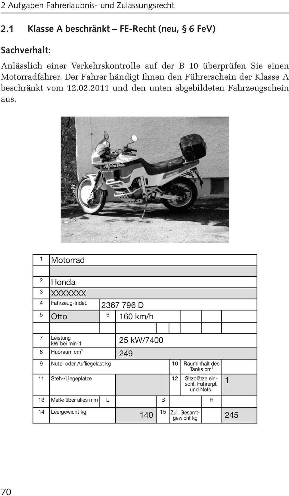 Der Fahrer händigt Ihnen den Führerschein der Klasse A beschränkt vom 2.02.20 und den unten abgebildeten Fahrzeugschein aus.