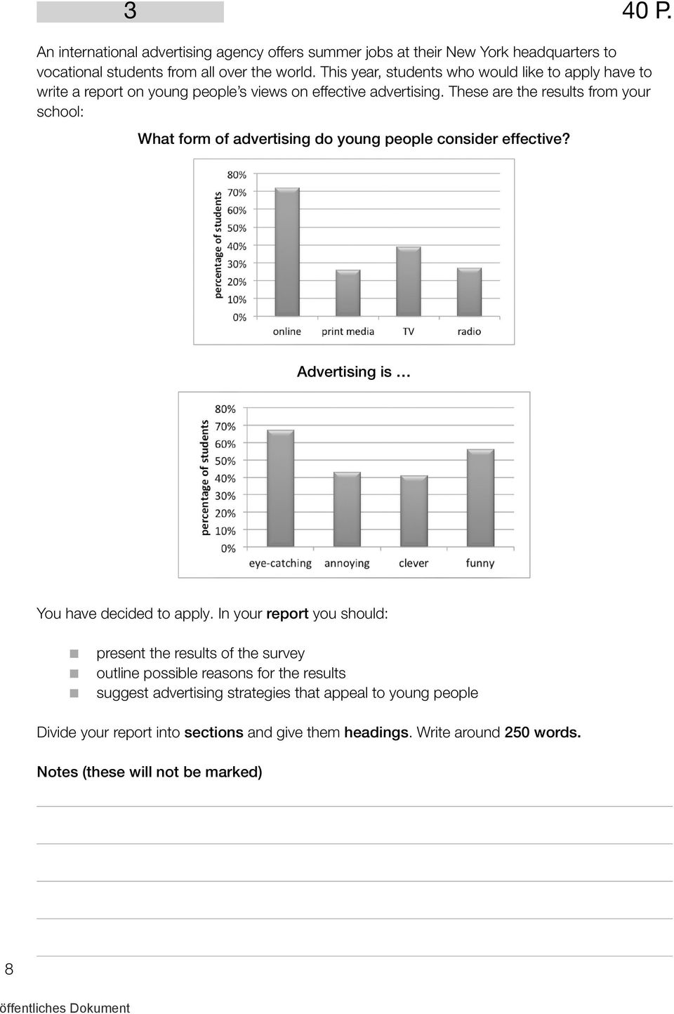 These are the results from your school: What form of advertising do young people consider effective? Advertising is You have decided to apply.